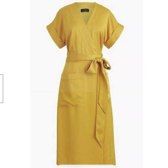 J Crew Satin Wrap Dress Yellow Gold Small - Picture 2 of 4